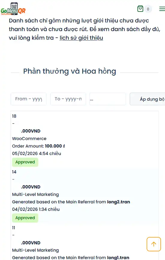 Quản lý lượt giới thiệu & thu nhập