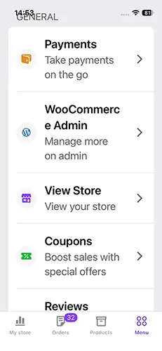 WooCommerce App Menu